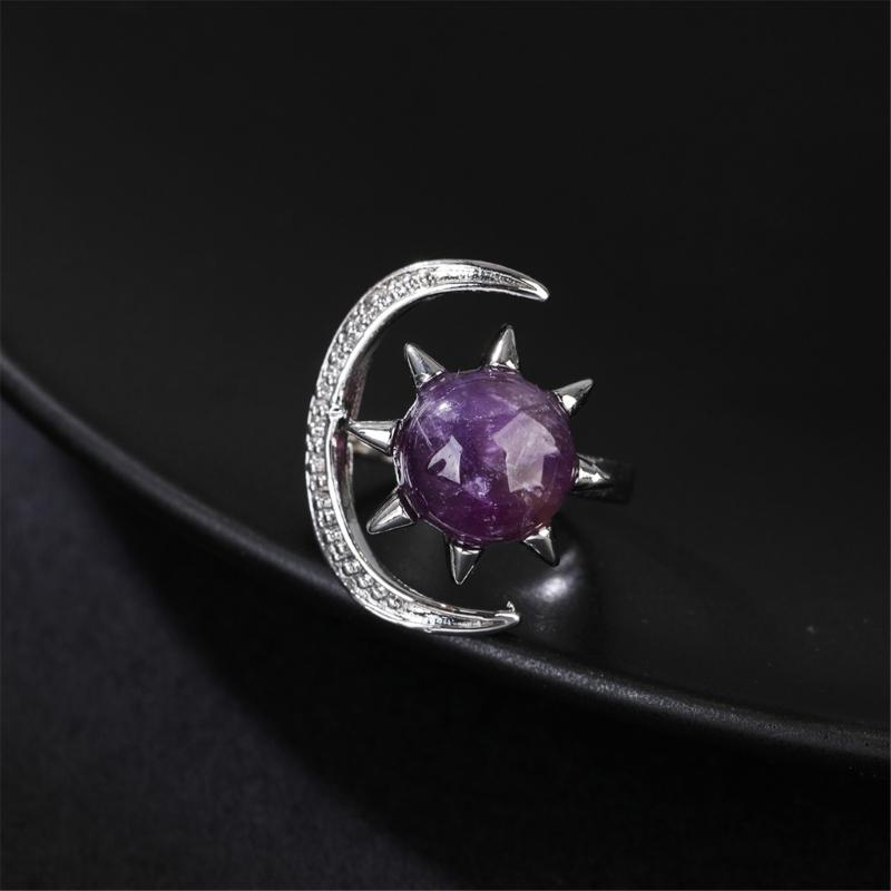 Elegant Moon and Star Crystal Ring Smooth Comfort Band Handmade Finger Jewelry Stylish Daily Wear Accessories