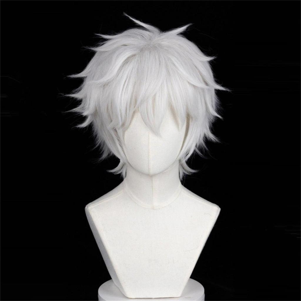 White Anti-upturned Synthetic Short Hair Wig Cosplay Anime Wig Anime Reality Show Wig