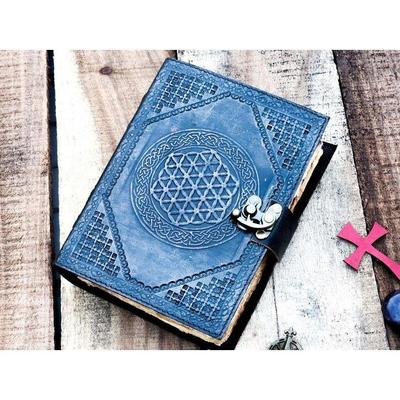 Handmade Leather Journal Flower Of Life with C Loc Handmade Pepar Antique Book of Spell the Circle of Life For Traveling Sketchbook
