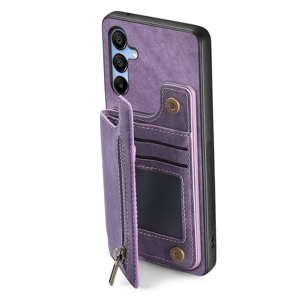 D15 For Samsung Galaxy A24 4G (162.1 x 77.6 x 8.3mm) Phone Case Retro Zipper Wallet Cover with Kickstand