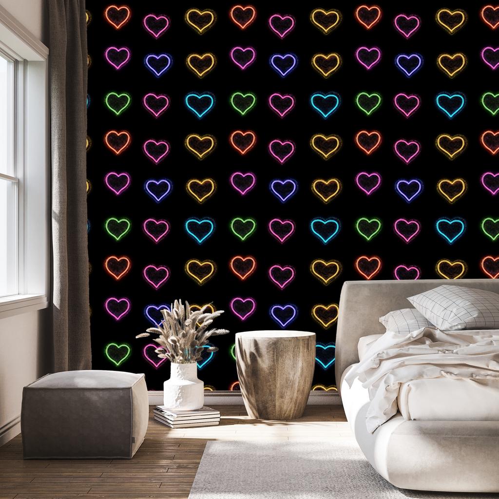Neon Glitter Hearts Wallpaper Black and Ochre 50x1000