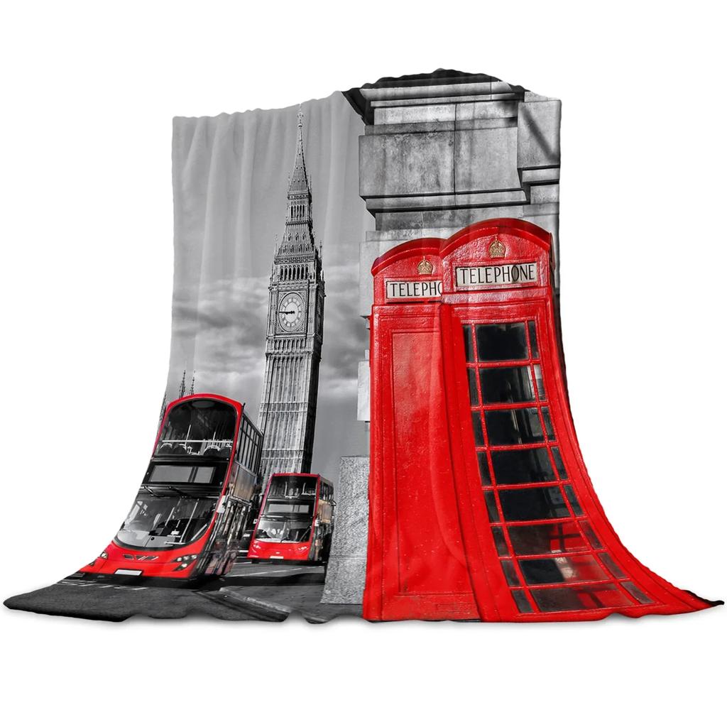 Cabina Telefonica di Londra Coperta in Pile Corallo Lenzuolo Invernale Copriletto Coperta per Divano Letto Leggera Sottile Morbida Calda Coperte in Flanella