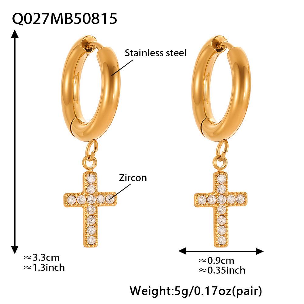 18k Gold-Plated Stainless Steel Zircon Cross Earrings – Minimalist Luxury Style