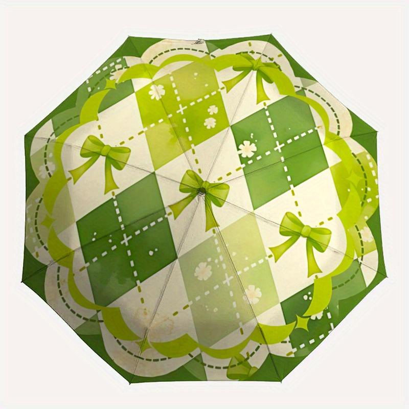 

1pc Green Plaid Pattern Automatic Open/Close Umbrella, Portable Folding umbrella for Everyday Use yy250826007