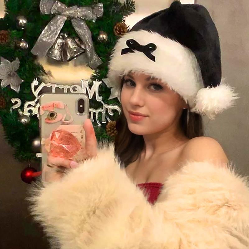 Christmas Hat Plush Bow Santa Hat Red Black Christmas Hat Headwear Beanie Xmas 2025 New Year Festive Party Supplies