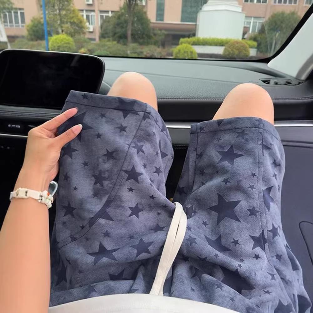 Tie-dye five-pointed star sports shorts men's summer American wide-leg loose outer wear five-point pants trendy straight casual pants