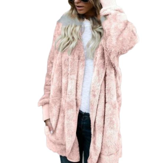 Winter Women Reversible Faux Fur Pocket Long Sleeve Hooded Midi Coat Cardigan
