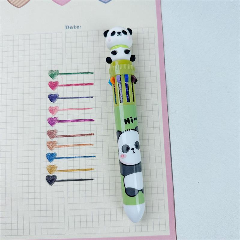 Penna a Sfera Panda Cartone Animato Multicolore - 10 Colori a Pressione per Studenti