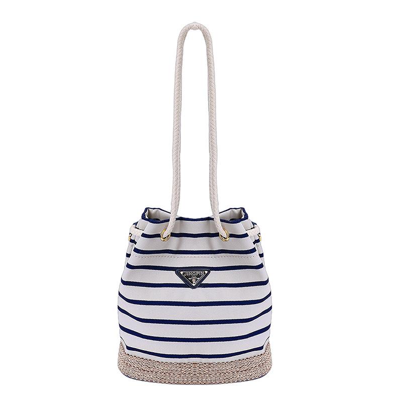 

Striped bucket bag women s new summer fashion casual shoulder bag commuter messenger bag синий