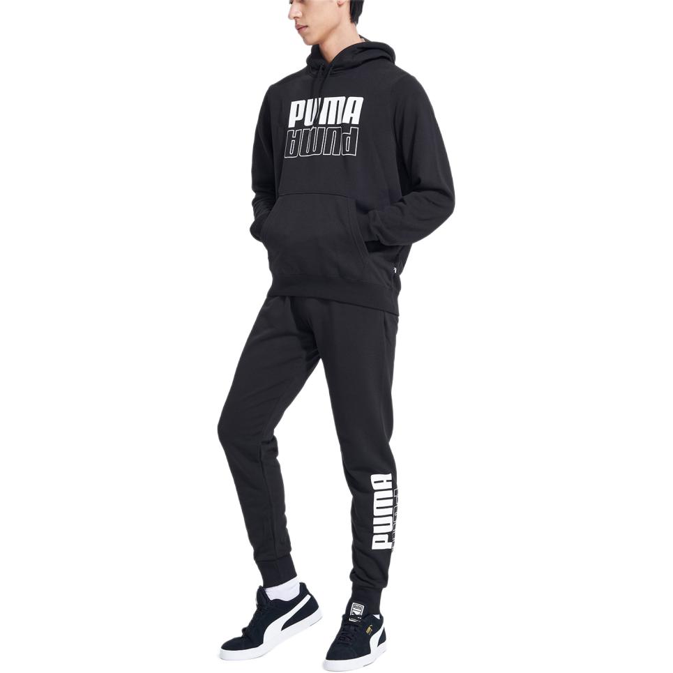 Puma Color Block Reverse Logo Drawstring Hoodie Men Tops Black 846557-01