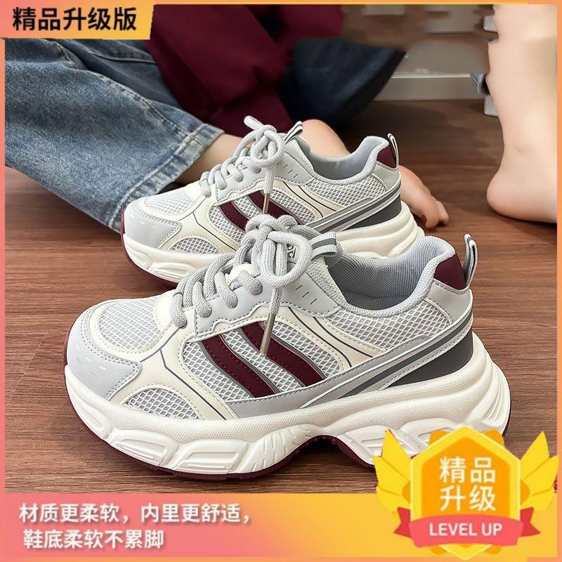 2025 Summer Thin Breathable Thick Sole Heightening Women's Hollow Light Fashion Comfortable Casual Sports Mesh Dad Shoes