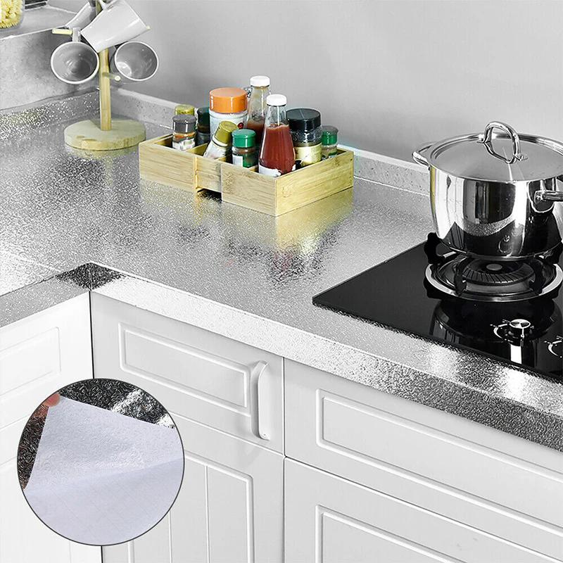 Kitchen Wallpaper Stickers Self Adhesive Aluminum Foil Oil Proof Waterproof Stickers for Countertop Drawer Cabinets Shelf Line