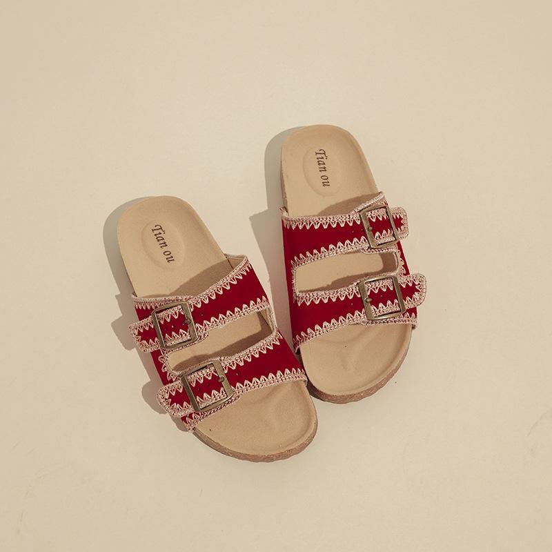 

Soft leather version~ thick-bottomed Boken slippers women s summer new heightening one-word drag outer wear fashionable beach cool slippers 40