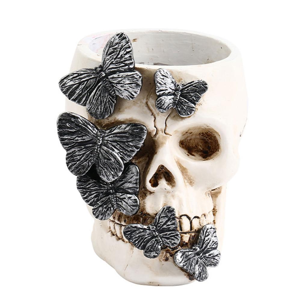 Halloween Decorative Pencil Holder Skull Butterfly Pen Cup Resin Pen Organizers Makeup Brush Holder for Desk Decoration