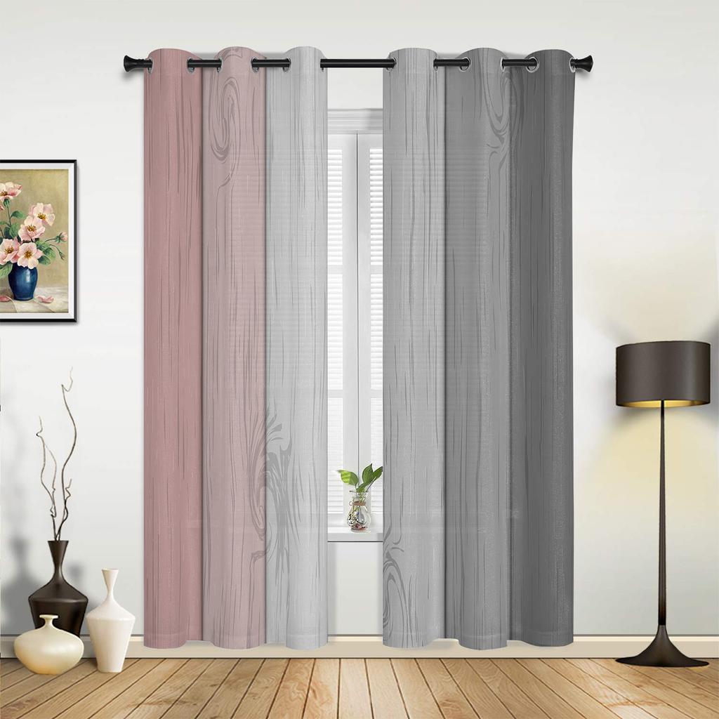 Vintage Khaki Brown Gradual Wood Grain Curtains for Bedroom Living Room Drapes Kitchen Kid's Room Window Curtain Home Decor