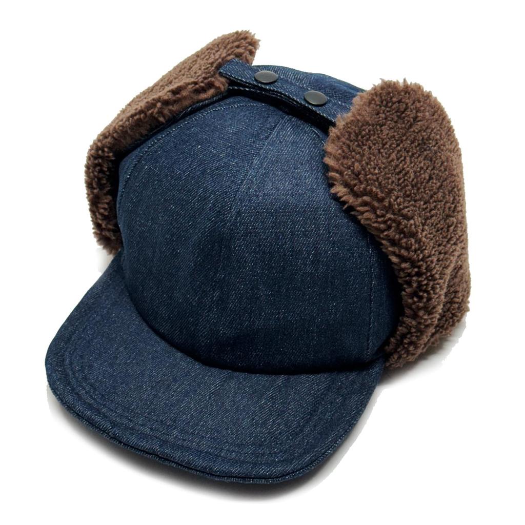 DENIM EARCOVER CAP Denim Ear Cover Cap Ear Flap Cap Flight Cap Trapper Boa Cap Hat with Ears 2WAY FREE Navy [Reuben]