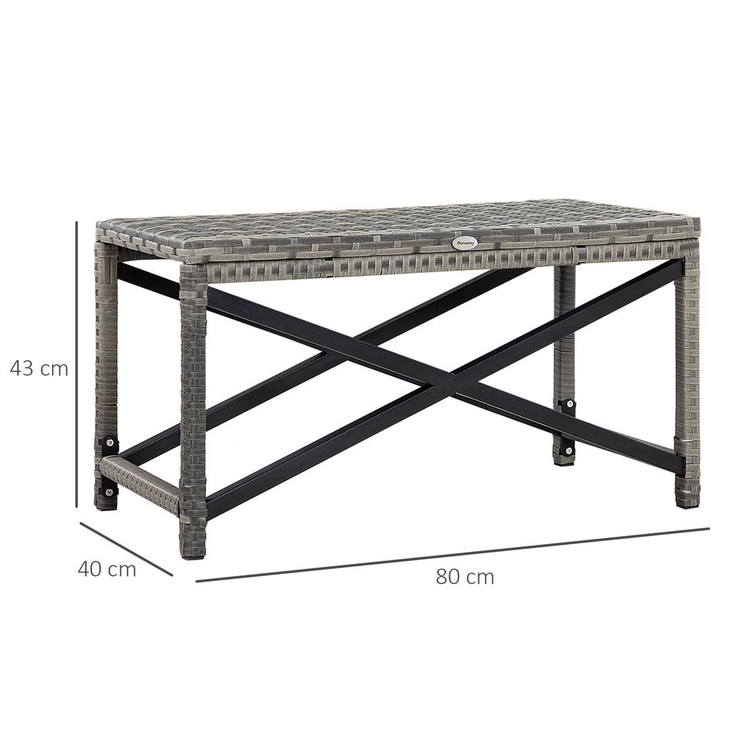 Outdoor Coffee Table, Garden PE Rattan Side Table with Plastic Board Under the Full Woven Table Top and X-Shaped Frame for Patio, Balcony, Mixed Grey