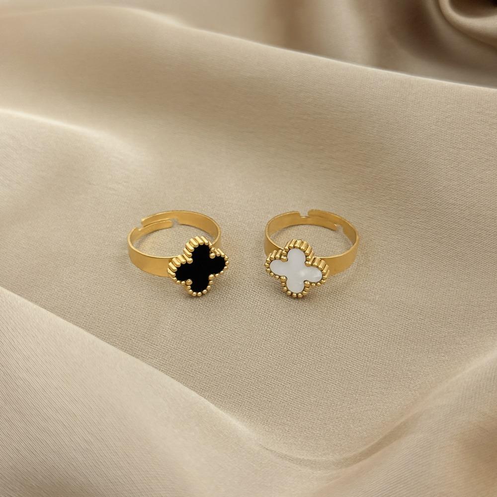 13mm Vierblättriger Kleeblattring 18K Vakuumbeschichtet Verstellbares Offenes Design Damenring