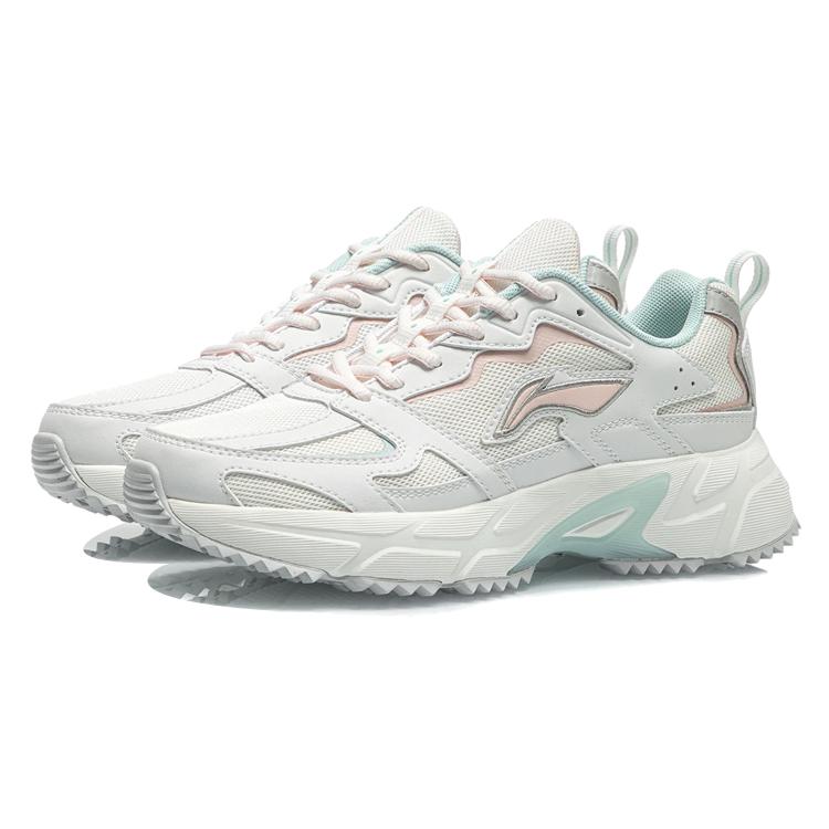 Li Ning Abrasion Resistant Slip Resistant Lightweight Low Top Running Shoes Women's White Pink ARLQ004-5