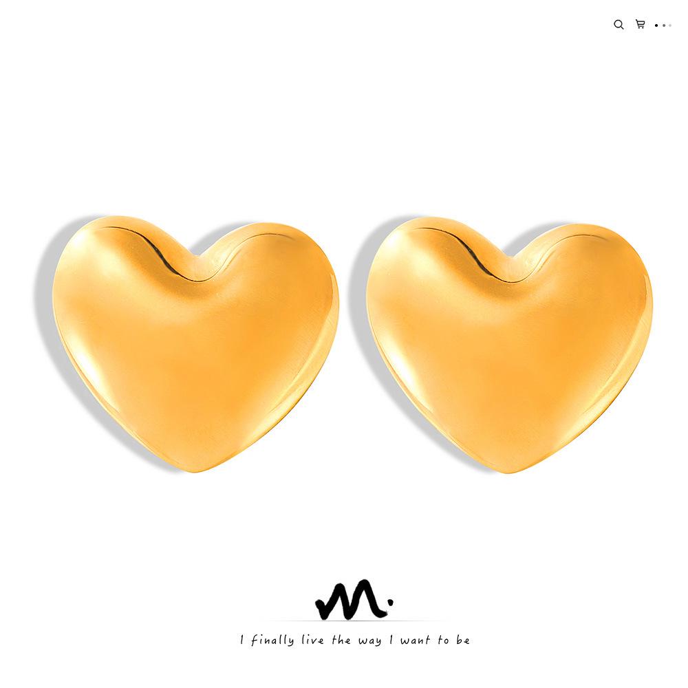 

Fashion Minimalist Gold-Plated Heart-Shaped Titanium Earrings with Frosted Texture
