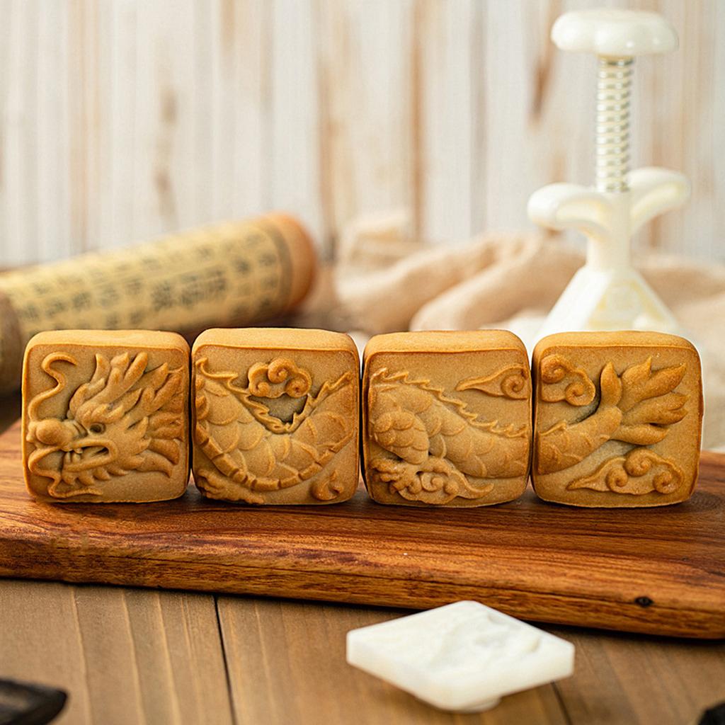 Formička na čínské pečivo Ručně lisovaná forma na měsíční koláče s čínským drakem Festivalové formičky na dorty Formy na dezerty pro milovníka vaření