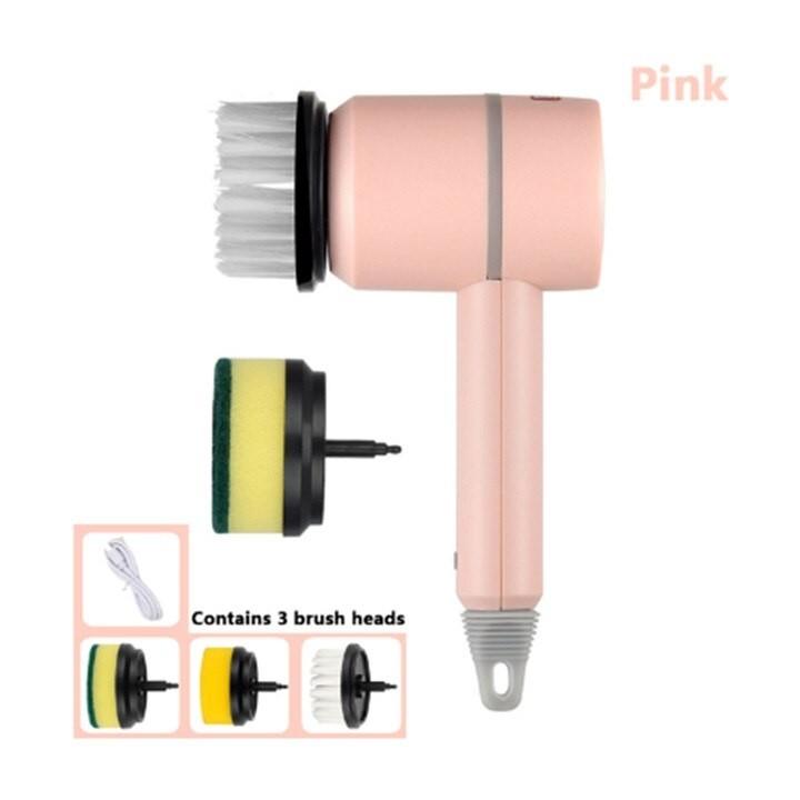 

224*119mm USB Rechargeable Electric Rotary Scrubber Household Appliances Cleaning Gadget Multi-functional Electric Cleaning Brush Pink