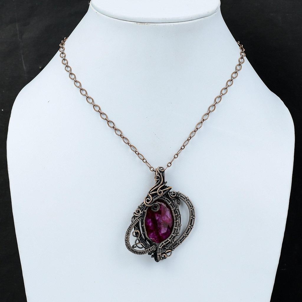 Faceted Kashmir Ruby Pendant Copper Wire Wrapped Pendant Handmade Pendant Copper Jewelry Pendant For Women Gemstone Pendant Engagement Gift