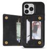 For iPhone 15 Pro Line Splicing Imprinting Card Holder Kickstand PU Leather+TPU Back Case Phone Case