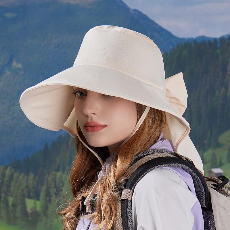Spring and Summer Outdoor Sunscreen Sun Hat Fashion with Ponytail Hole Hat Women's Big Brim Shawl Neck Bucket Hat