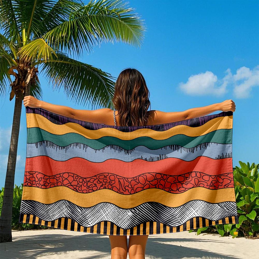 Colorful Wavy Stripes Quick Drying Bath Towel Microfiber beach towel - light weight swimming camping  yoga beach out