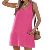 Women's Color Knit V-Neck Sleeveless Beach Dress