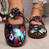Fashion Floral Embroider Flats for Women Plus Size Print Pu Leather Platform Loafers Woman 2025 Summer Soft Sole Non Slip Casual Shoes