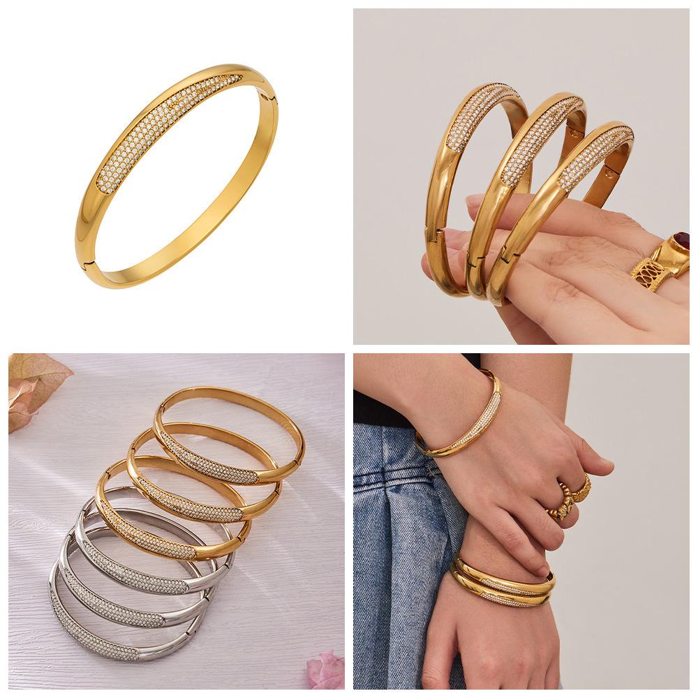 Stainless Steel Zircon Diamond Buckle Bracelet - Versatile European-American Light Luxury Fashion Accessory