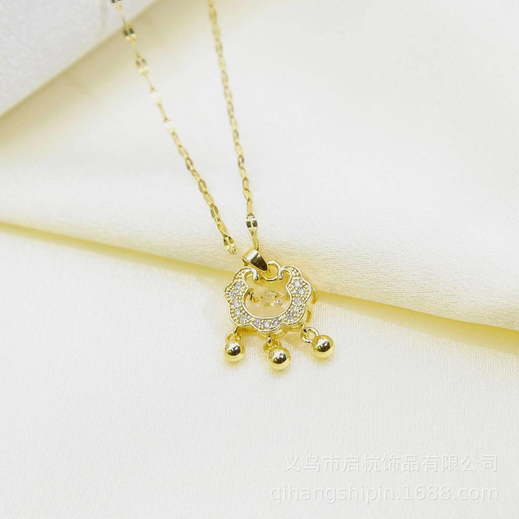 Intelligentes Sicherheitsverschluss-Halsband Damen Retro Ethno-Stil Temperament Leicht Inkrustierter Anhänger Halskette