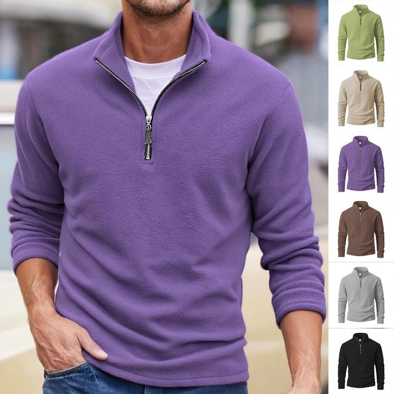 Men's Shake Velvet Sweatshirt Standing Collar Semi-Zipper Solid Colour Moisture Wicking Comfortable Skin-friendly Tops Long Sleeve Blouse Jacket
