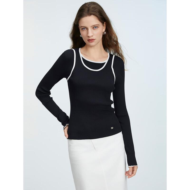 ELLE Faux Two-Piece Color-Block Knit Cardigan M