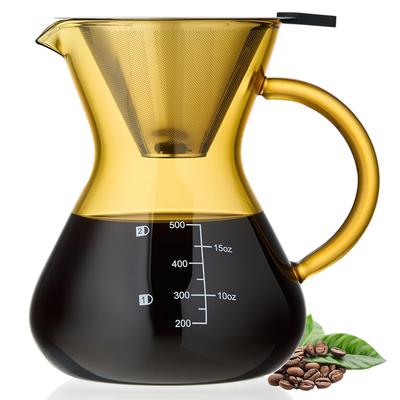 POKALOTEA Coffee Drip Coffee No Paper Coffee Filter Reusable Stainless Steel Microwave Graduations Included Server, Amber, Server, 500ml, Required,