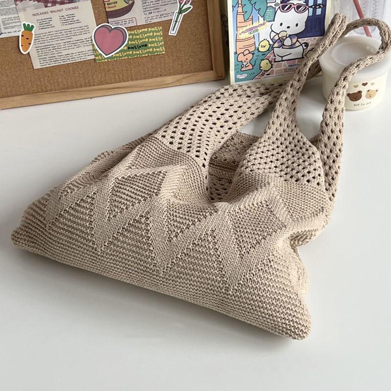 Korean Style Wool Knit Shoulder Bag - Solid Color, Versatile, Literary, and Simple Aesthetic.
