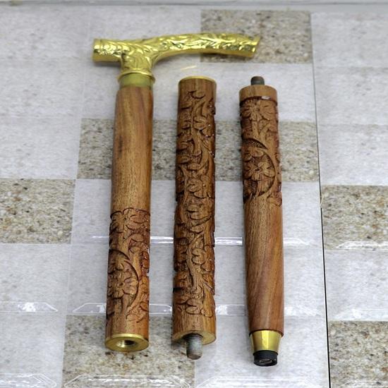 91.44 Cm Royal Walking Stick Handle Special Carving Design Wooden Walking Cane With Brass Carving Design For Special Gift