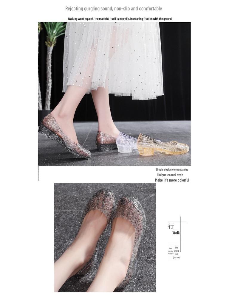 Women's Summer Crystal Wedge Sandals - Versatile, Non-Slip, Comfortable, Odor-Free, Soft Outdoor Commuting Shoes