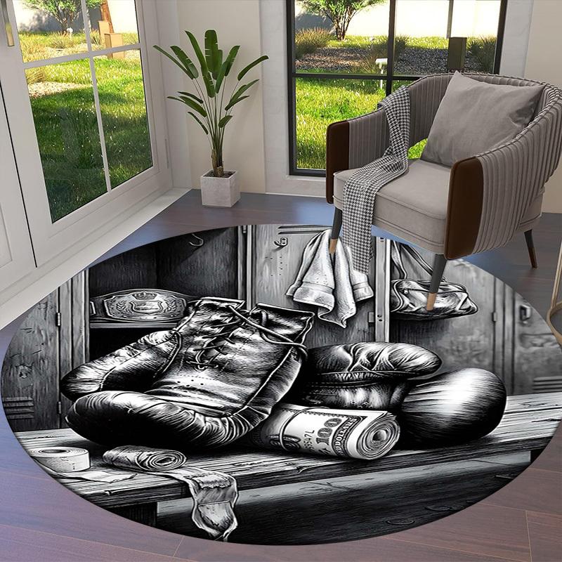 1PC Boxing Money Non-Slip Floor Round Carpet, Office, Family, Bedroom, Large Area Rug Indoor Rugs,  Durable PolyesterH0330