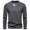 2025 Autumn New Men's Fashion Color Cotton Solid Color Long Sleeve T-shirt V-neck Casual Men's Top T-shirt