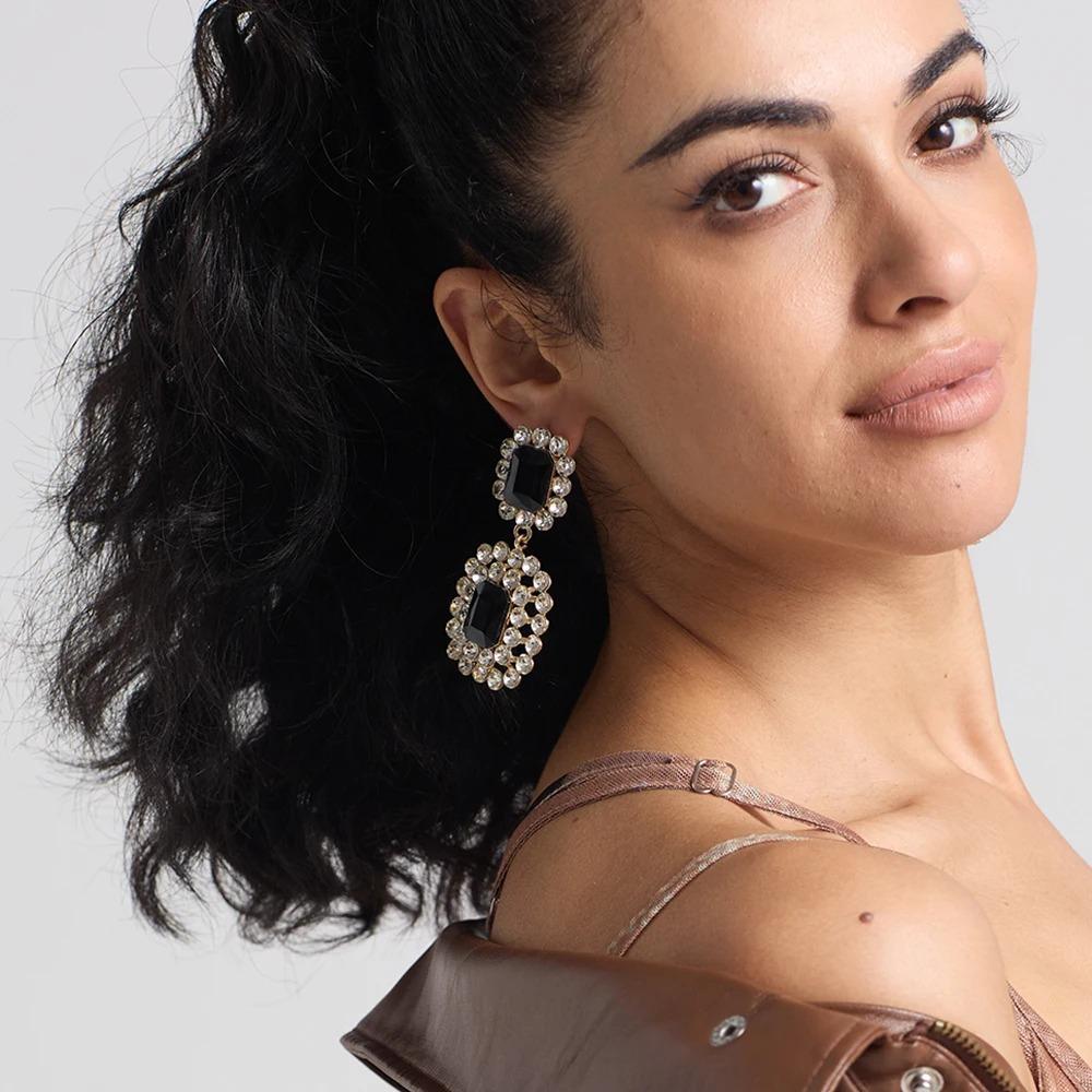 

Fashion Charm Dangle Earrings Crystal Geometric Pendant Earrings Banquet білий