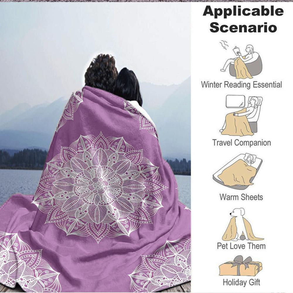 1Pc Purple Mandala Blanket Soft And Comfortable Casual Warm Camping Travel Christmas Halloween Xmas Gift M924212