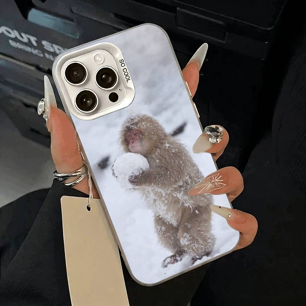 C-Cute Funny Monkey Phone Case For iPhone 11 12 13 14 15 16Pro Max Plus white Sliver  Phone Cover