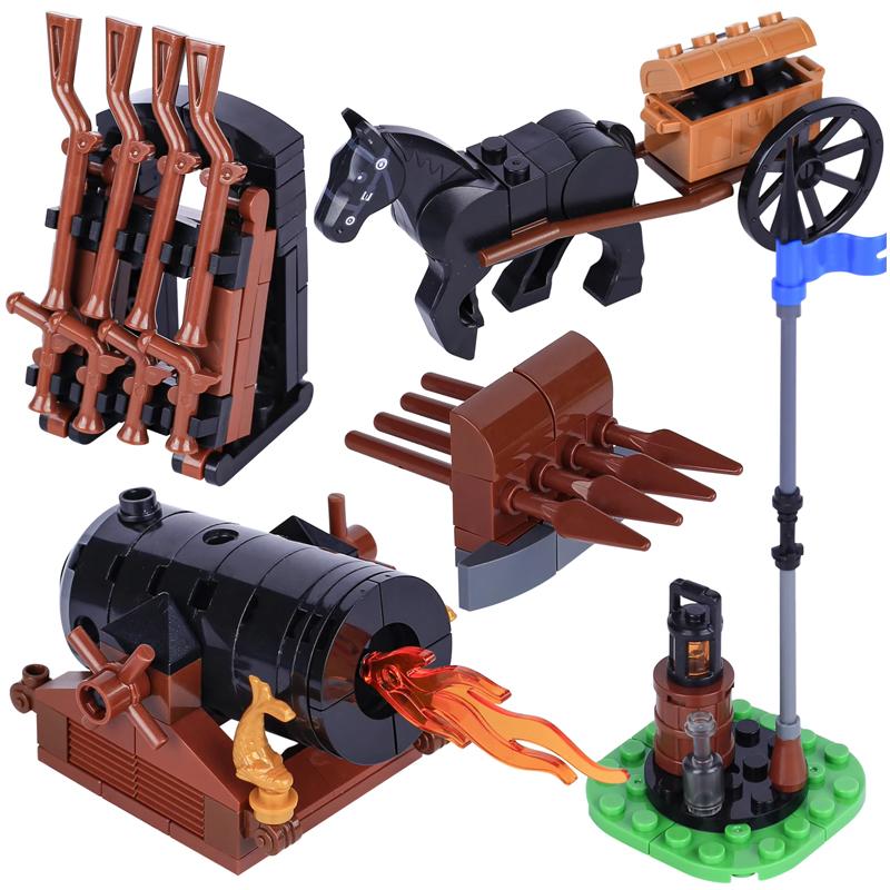 MOC Medieval Army Weapons Building Blocks Cannon Pirate Ship Soldiers Figures Military War Scene Assembling Mini Brick Toy Gifts