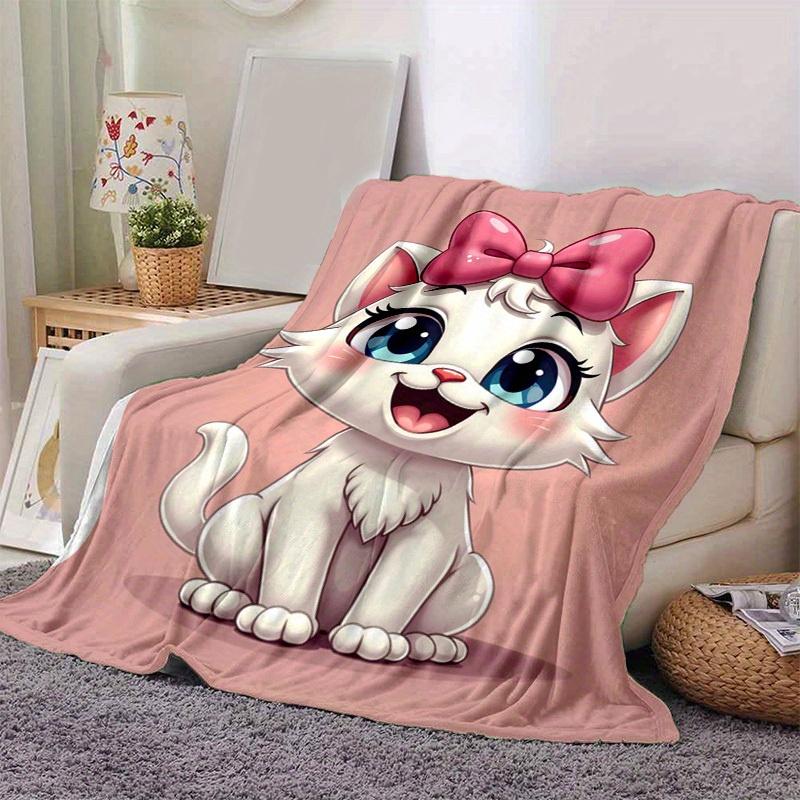 1pc Cute Cartoon Cat with Pink Bow Blanket - Seasonal Home Decor, Throw Blanket for All Seasons, for Decorating Your Own Sofa and Living Roo