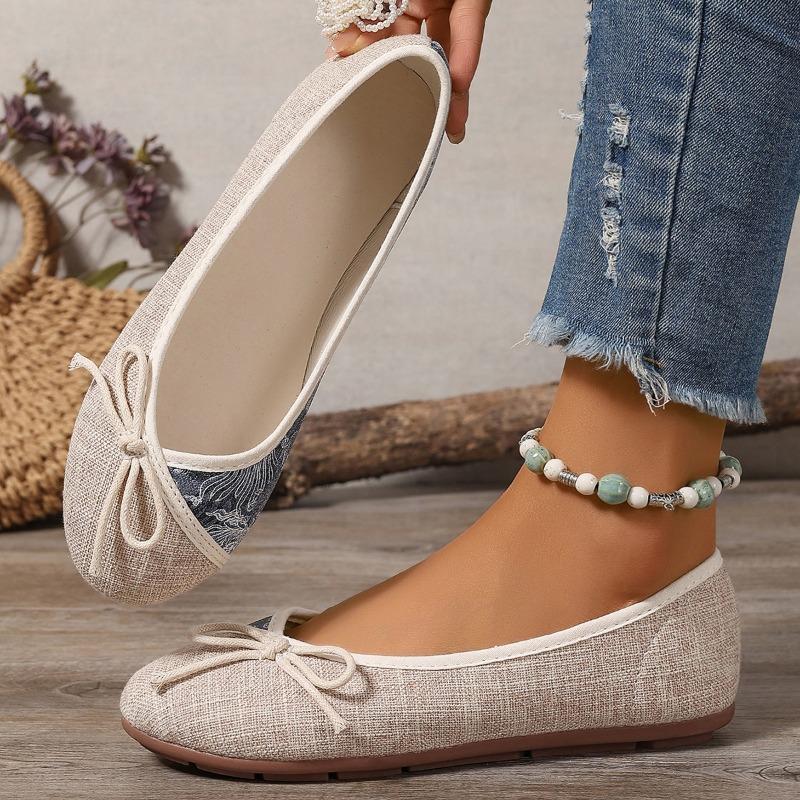Fashion Autumn New Flat Single Shoes Women's Round Head Shallow Mouth Cloth Surface Butterfly Knot Soft Sole Non-slip Low Top Shoes