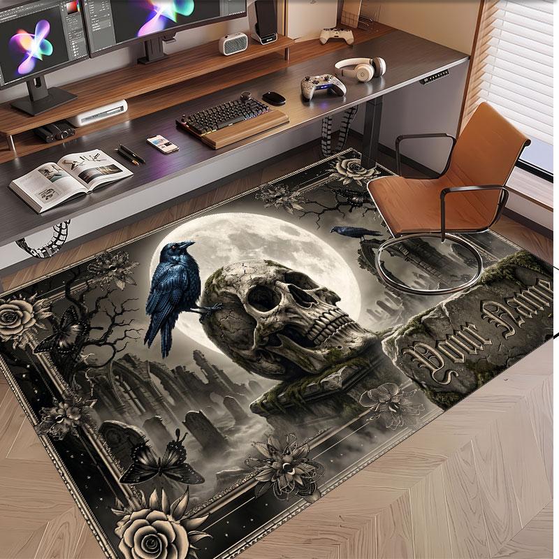Tappeto Morbido in Velluto di Cristallo Tema Gotico Teschio Stampa Personalizzata Nome e Testo Tappeto Antiscivolo per Camera da Letto Soggiorno