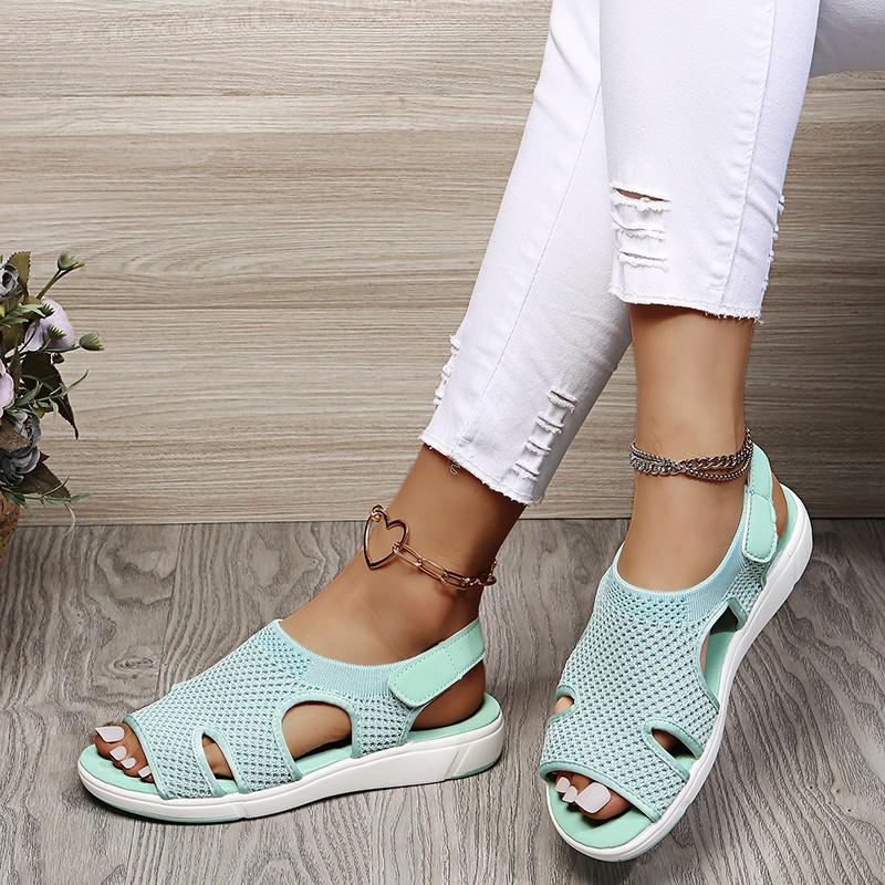 Women's Flyknit Summer Flat Sandals - Breathable, Rhinestone, Large Size Casual Beach Shoes